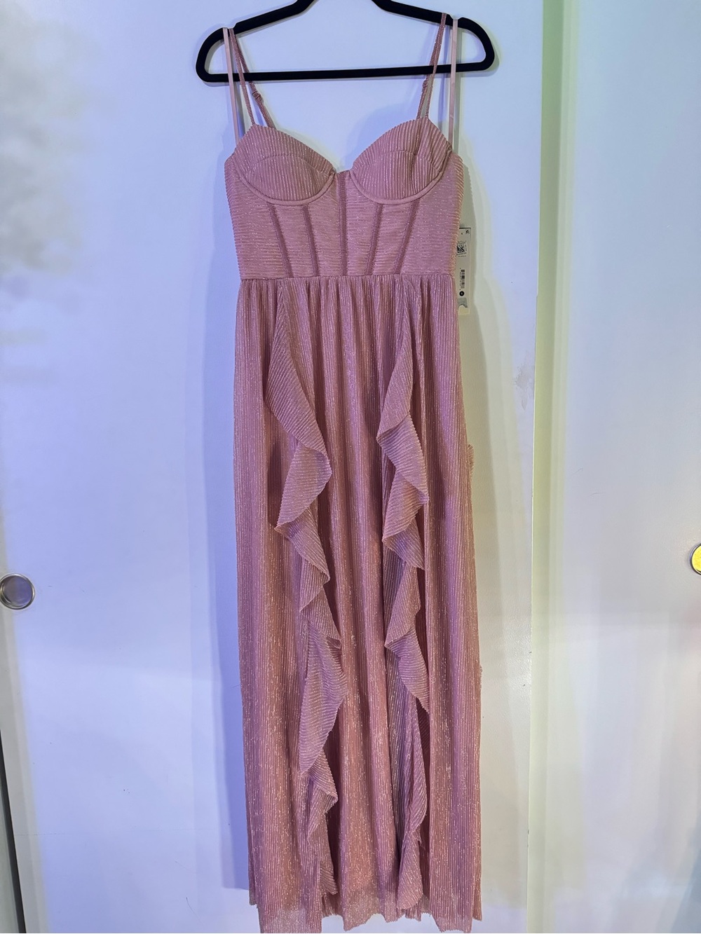 AQUA x Wicked NWT Pink Shimmer Ruffle Maxi Dress